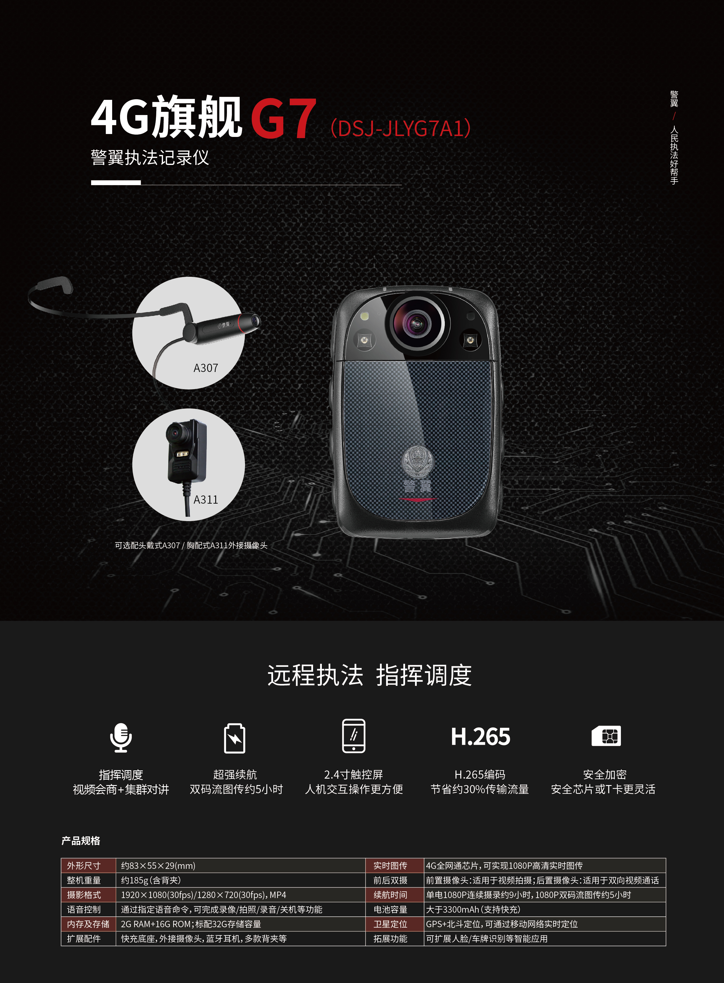 4G旗舰G7记录仪(图1)